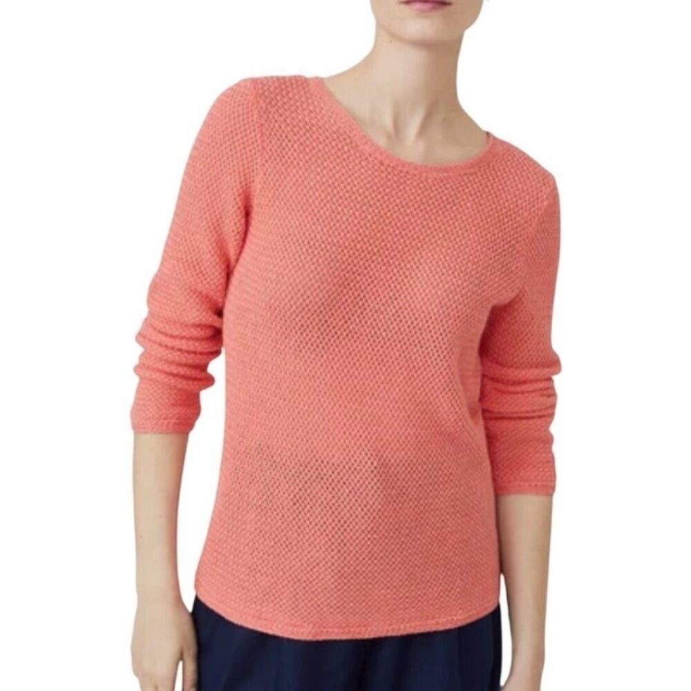J. McLaughlin Donna Linen-Blend Open Knit Sweater, Papaya Salmon Coral size M